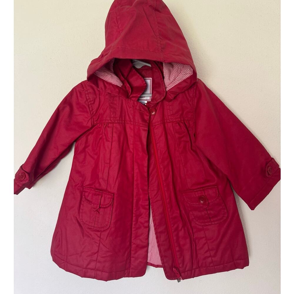 Vintage Jacadi Paris girls hooded jacket/raincoat dark pink / cotton lined 23mo